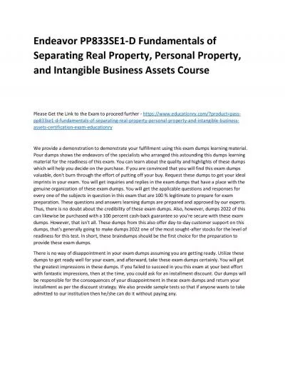 Endeavor PP833SE1-D Fundamentals of Separating Real Property, Personal Property, and Intangible