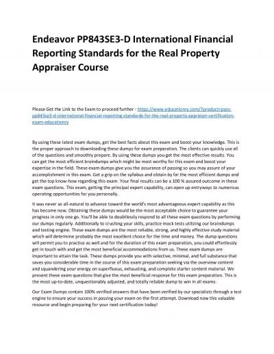 Endeavor PP843SE3-D International Financial Reporting Standards for the Real Property Appraiser Practice Course