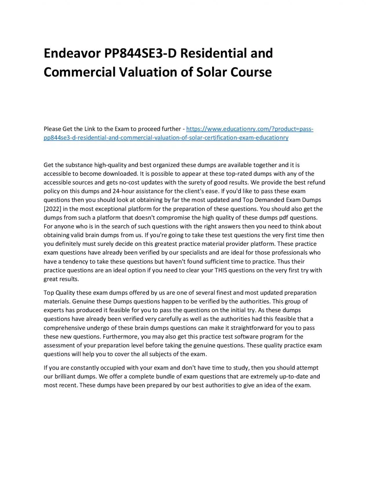 PDF-Endeavor PP844SE3-D Residential and Commercial Valuation of Solar Practice Course