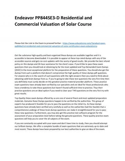 Endeavor PP844SE3-D Residential and Commercial Valuation of Solar Practice Course