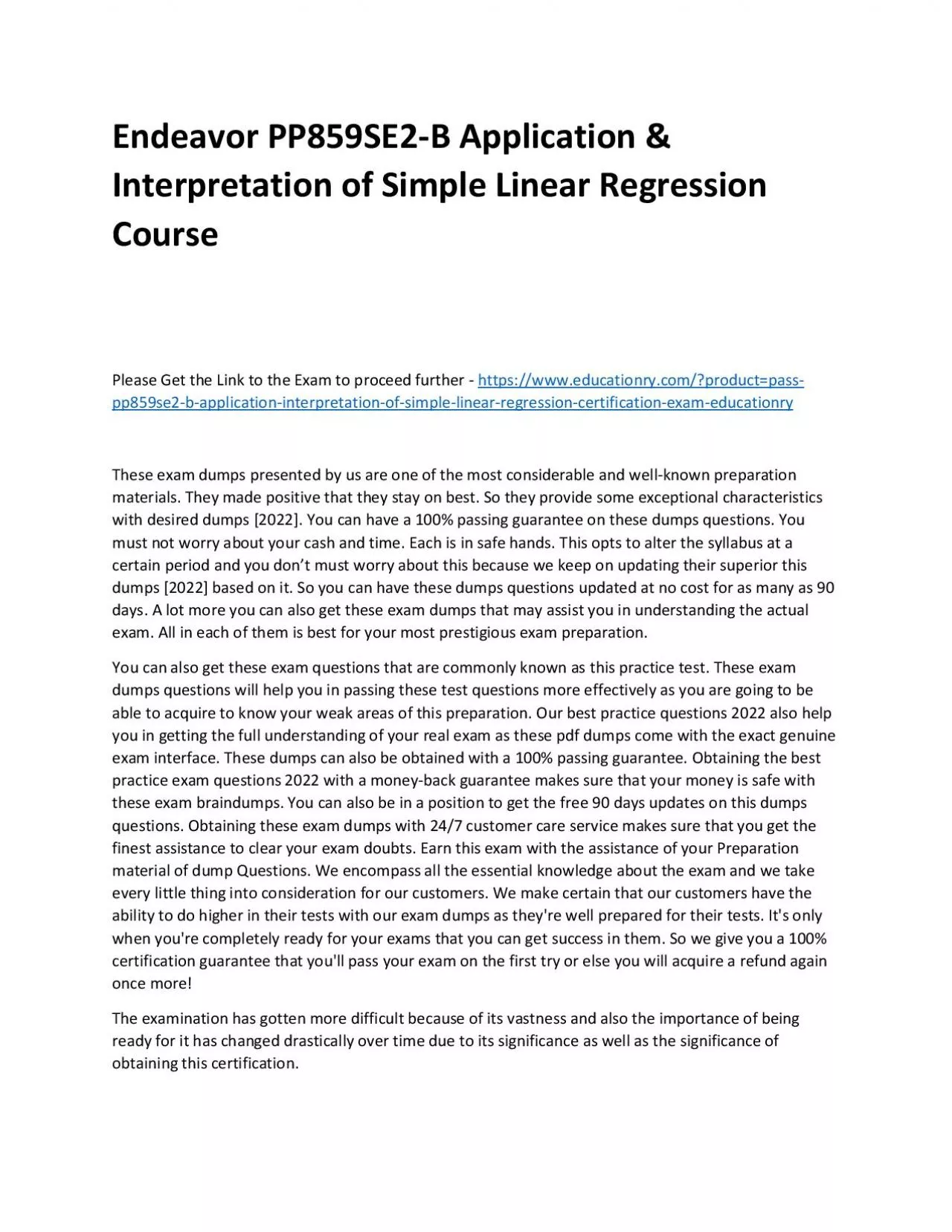 PDF-Endeavor PP859SE2-B Application & Interpretation of Simple Linear Regression Practice