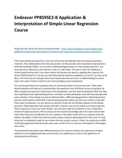 Endeavor PP859SE2-B Application & Interpretation of Simple Linear Regression Practice Course