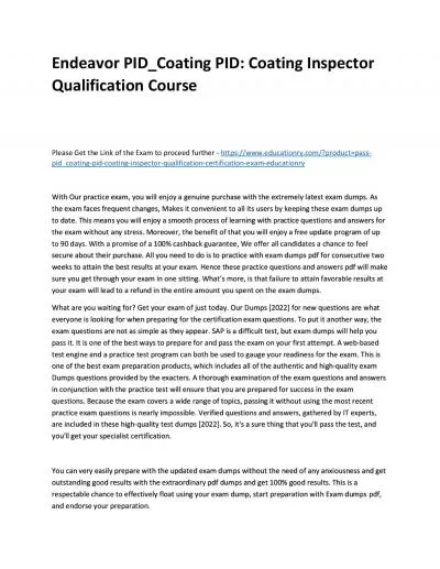 Endeavor PID_Coating PID: Coating Inspector Qualification Practice Course