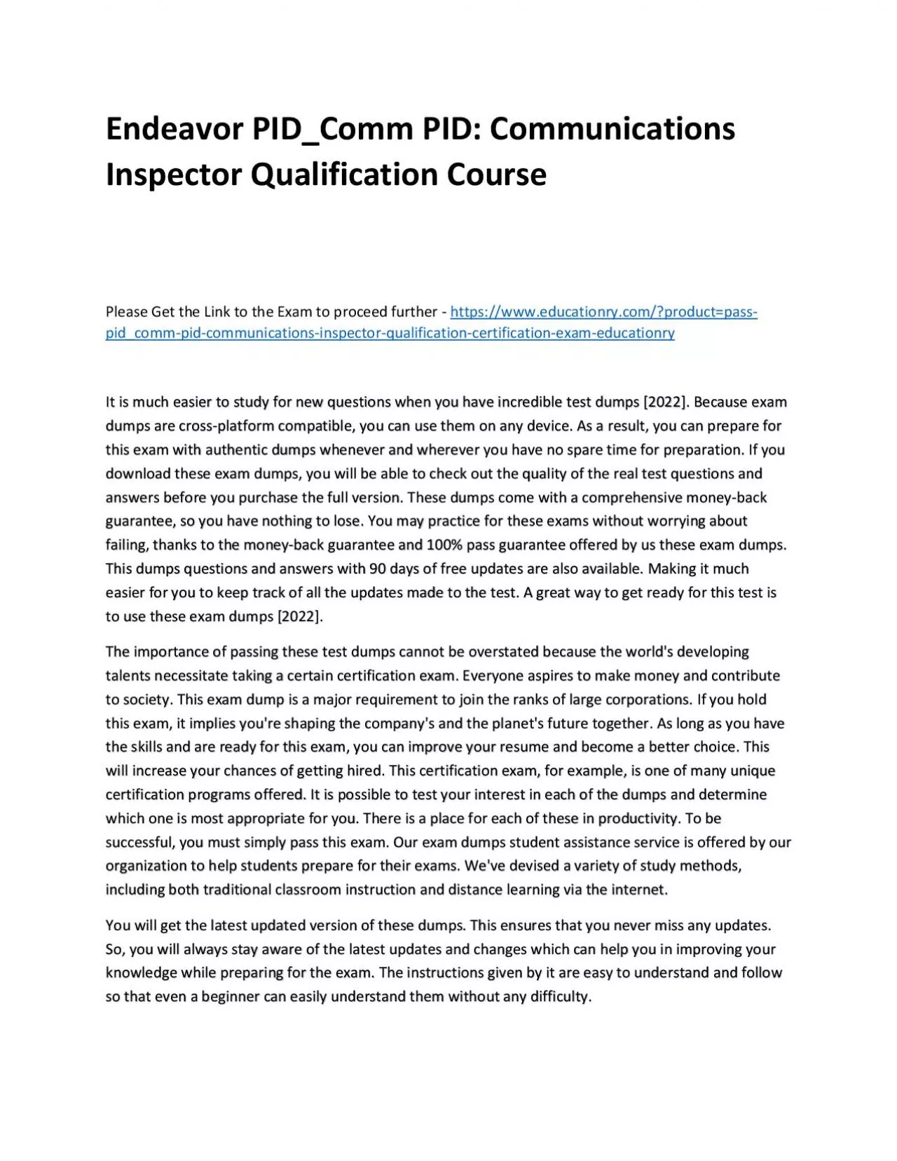 PDF-Endeavor PID_Comm PID: Communications Inspector Qualification Practice Course