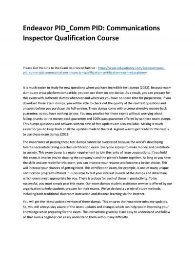 Endeavor PID_Comm PID: Communications Inspector Qualification Practice Course