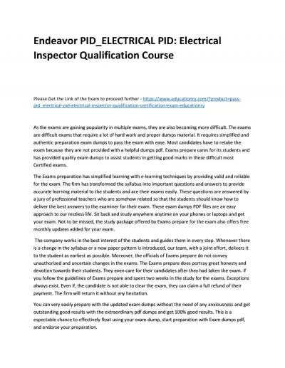 Endeavor PID_ELECTRICAL PID: Electrical Inspector Qualification Practice Course