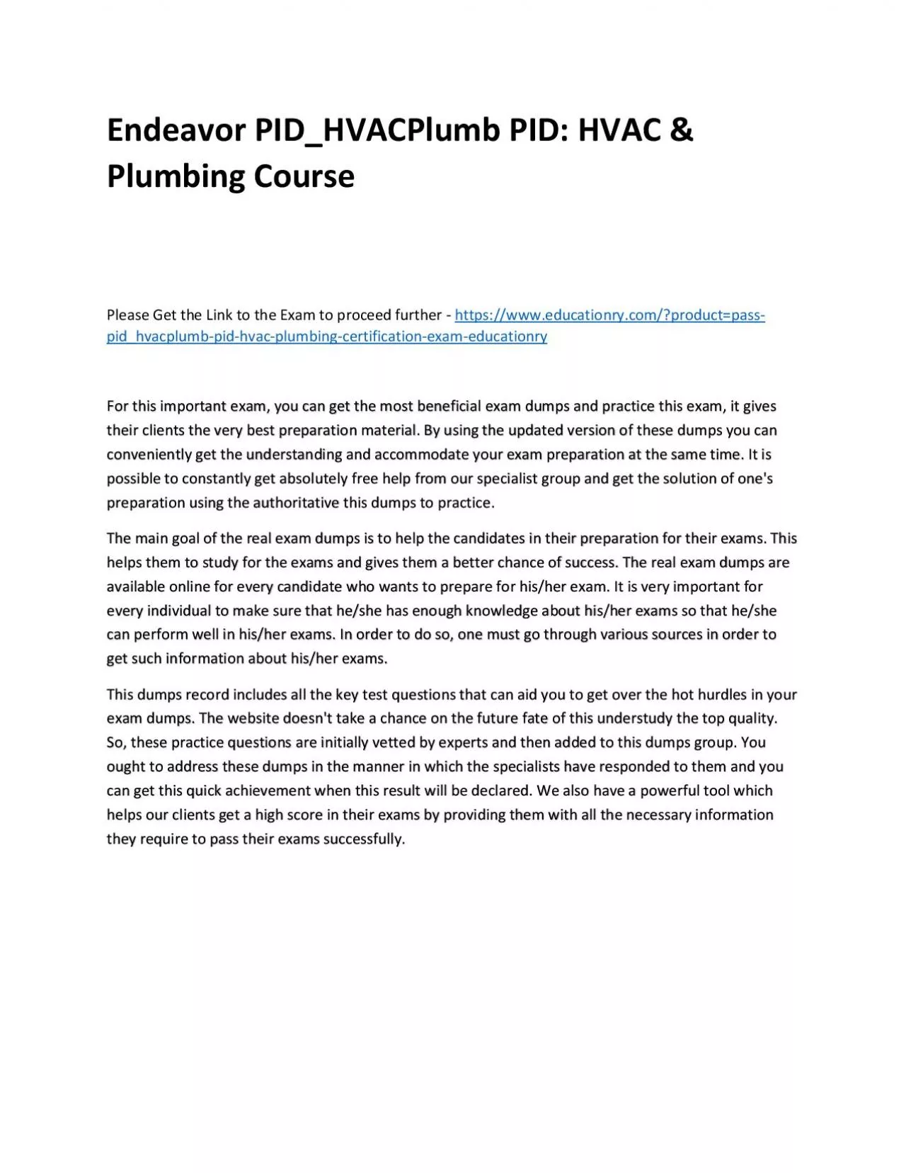 PDF-Endeavor PID_HVACPlumb PID: HVAC & Plumbing Practice Course