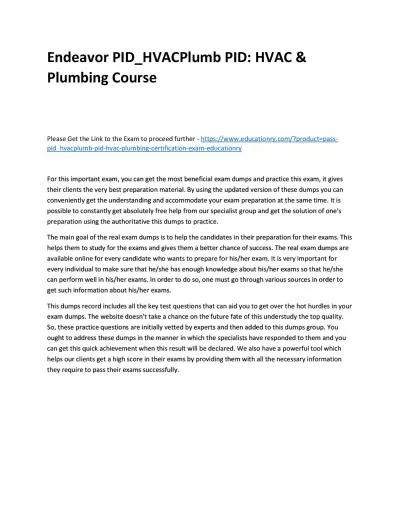 Endeavor PID_HVACPlumb PID: HVAC & Plumbing Practice Course