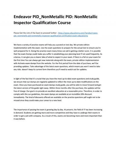 Endeavor PID_NonMetallic PID: NonMetallic Inspector Qualification Practice Course