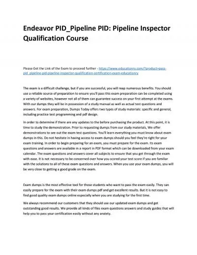 Endeavor PID_Pipeline PID: Pipeline Inspector Qualification Practice Course