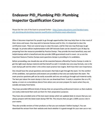 Endeavor PID_Plumbing PID: Plumbing Inspector Qualification Practice Course