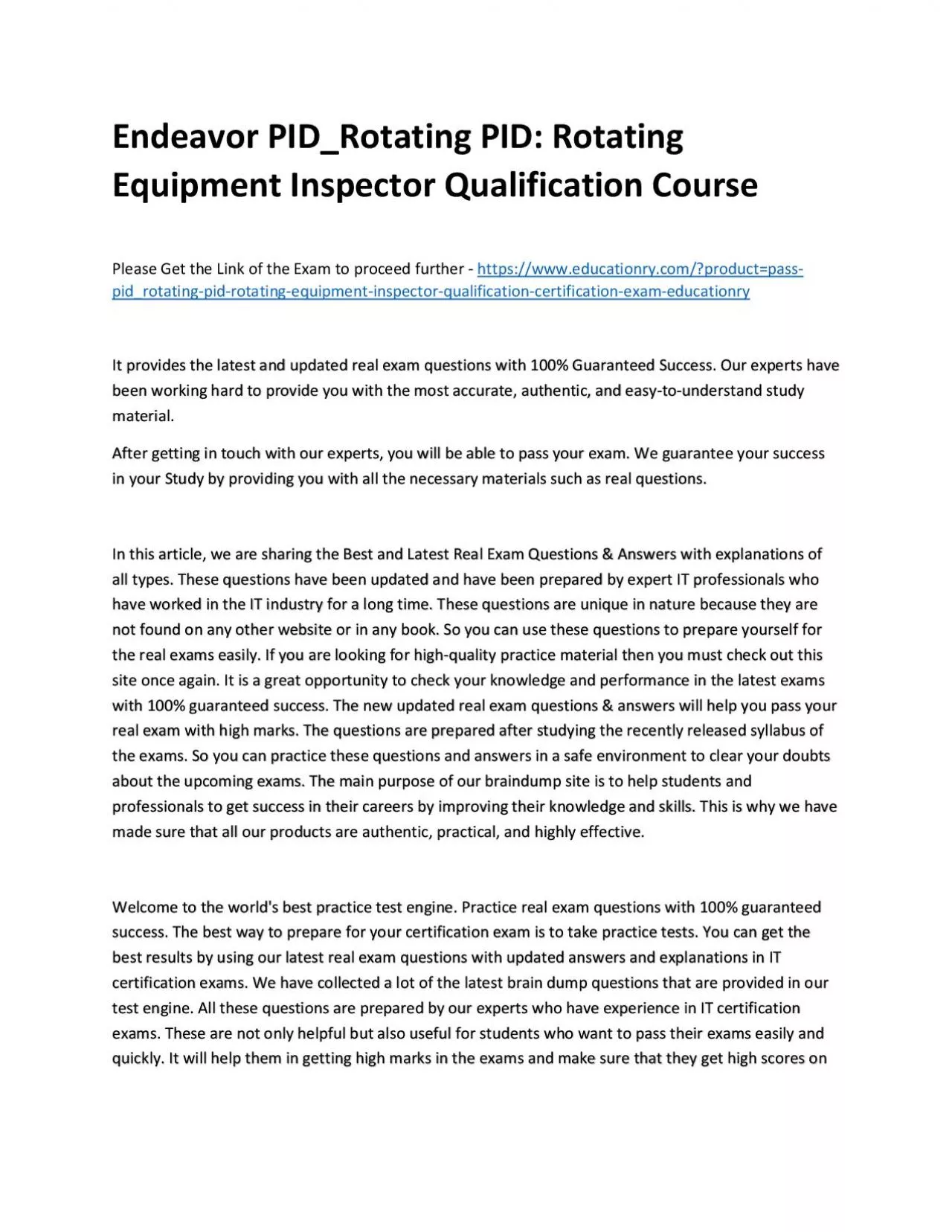 PDF-Endeavor PID_Rotating PID: Rotating Equipment Inspector Qualification Practice Course