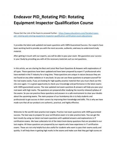 Endeavor PID_Rotating PID: Rotating Equipment Inspector Qualification Practice Course