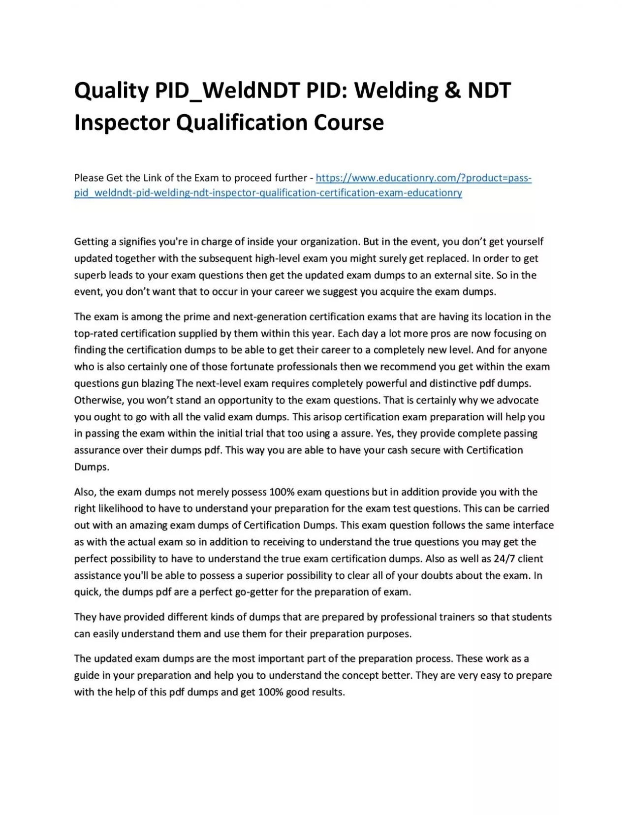 PDF-Quality PID_WeldNDT PID: Welding & NDT Inspector Qualification Practice Course