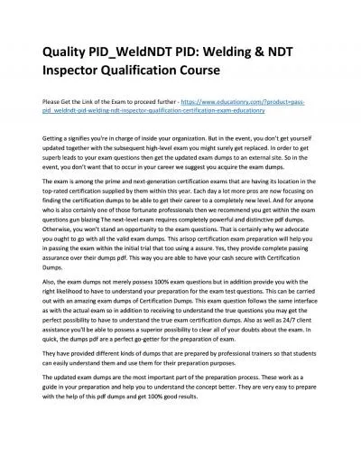 Quality PID_WeldNDT PID: Welding & NDT Inspector Qualification Practice Course