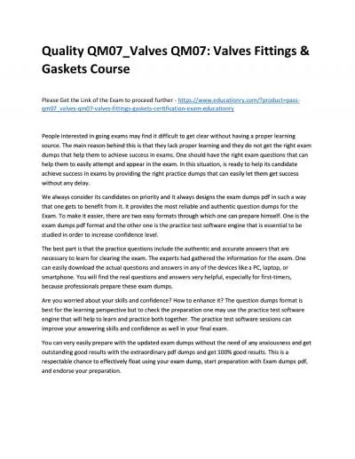 Quality QM07_Valves QM07: Valves Fittings & Gaskets Practice Course