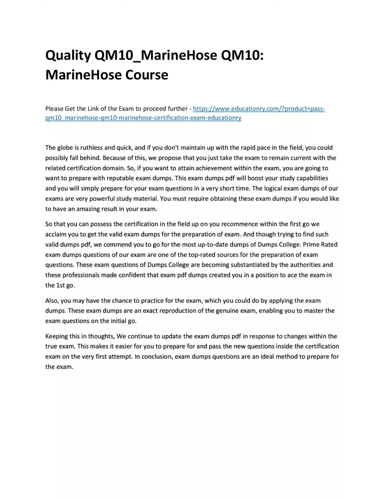 PDF-Quality QM10_MarineHose QM10: MarineHose Practice Course