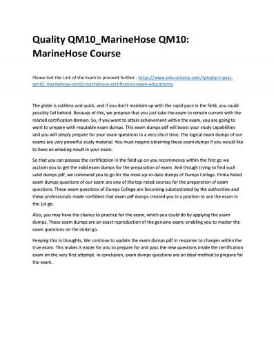 Quality QM10_MarineHose QM10: MarineHose Practice Course