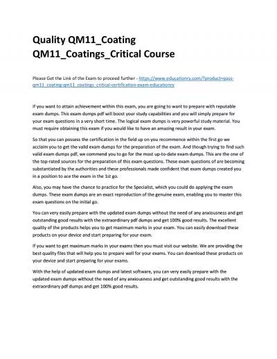 Quality QM11_Coating QM11_Coatings_Critical Practice Course