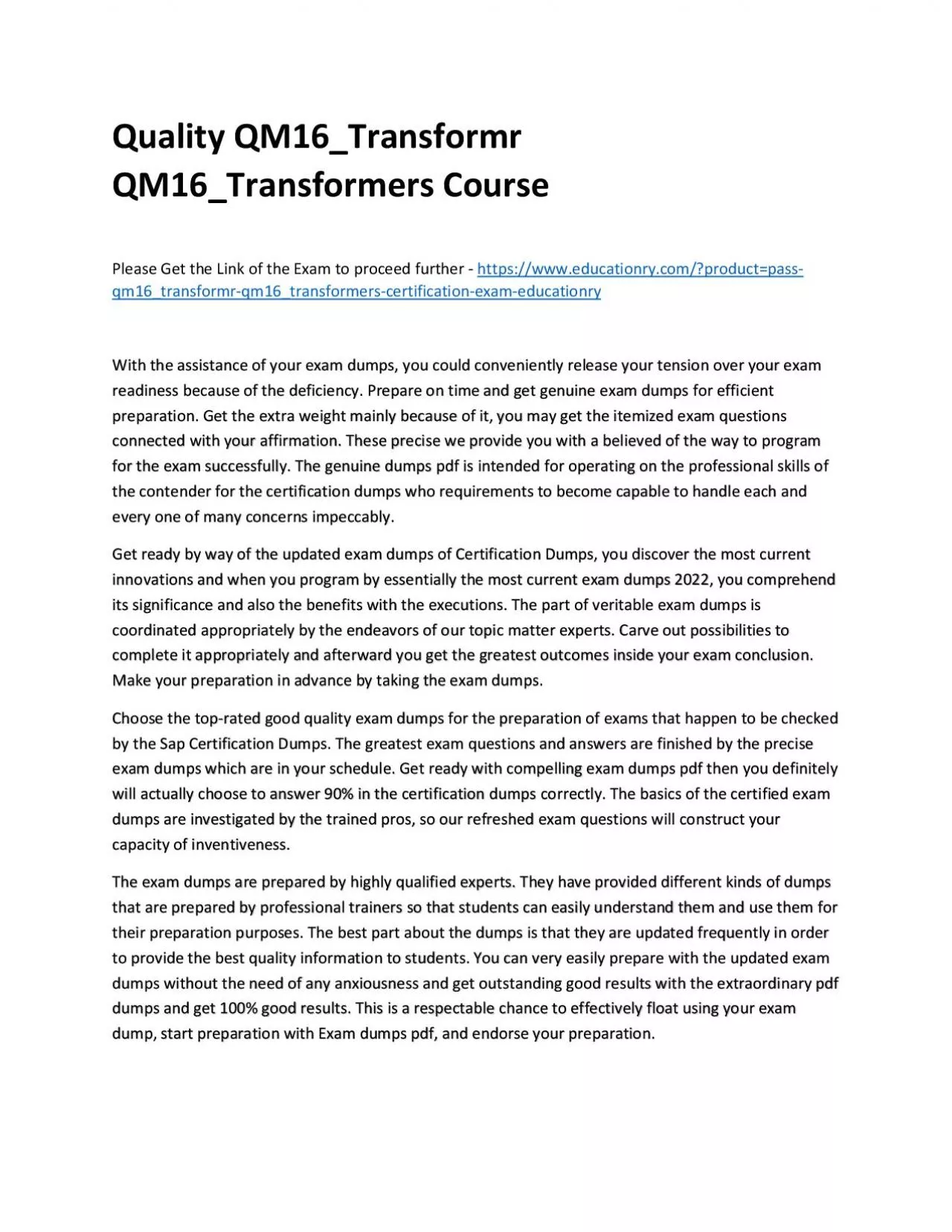 PDF-Quality QM16_Transformr QM16_Transformers Practice Course