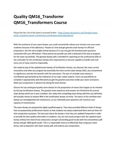 Quality QM16_Transformr QM16_Transformers Practice Course