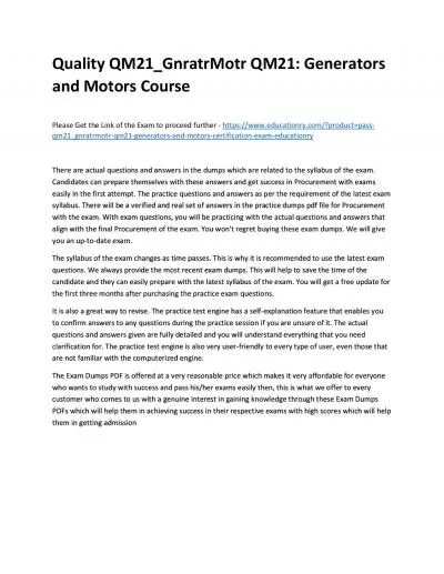 Quality QM21_GnratrMotr QM21: Generators and Motors Practice Course