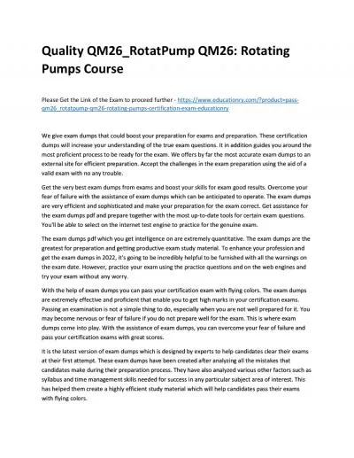 Quality QM26_RotatPump QM26: Rotating Pumps Practice Course