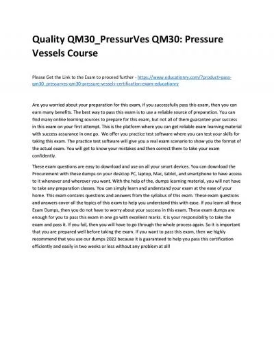 Quality QM30_PressurVes QM30: Pressure Vessels Practice Course