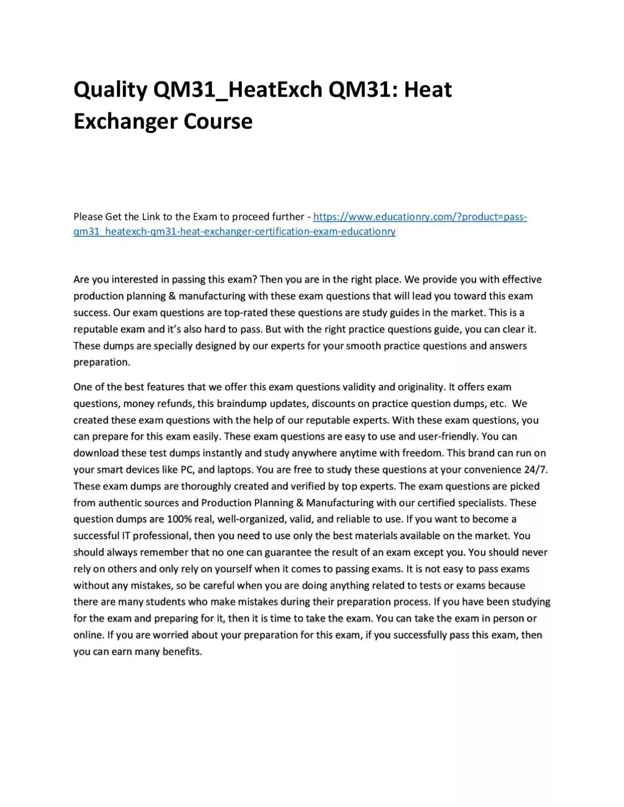 PDF-Quality QM31_HeatExch QM31: Heat Exchanger Practice Course