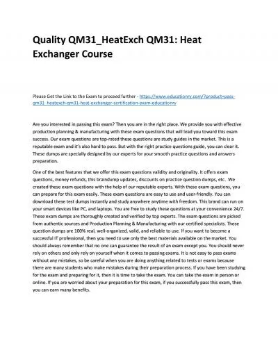 Quality QM31_HeatExch QM31: Heat Exchanger Practice Course