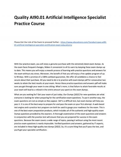 Quality AI90.01 Artificial Intelligence Specialist Practice Course