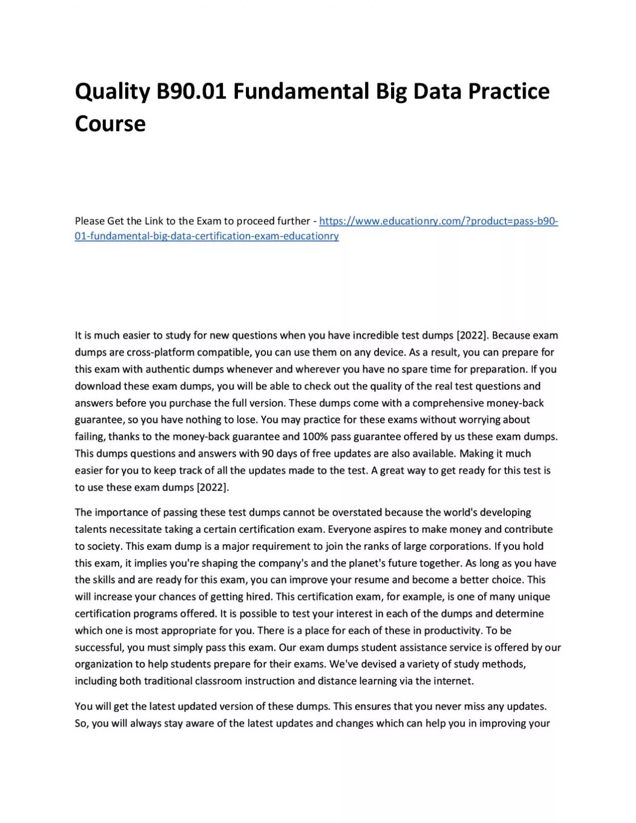 PDF-Quality B90.01 Fundamental Big Data Practice Course