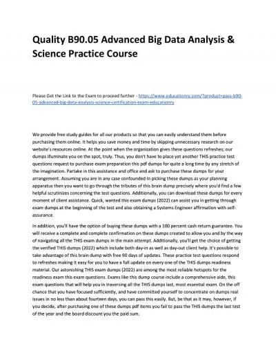 Quality B90.05 Advanced Big Data Analysis & Science Practice Course