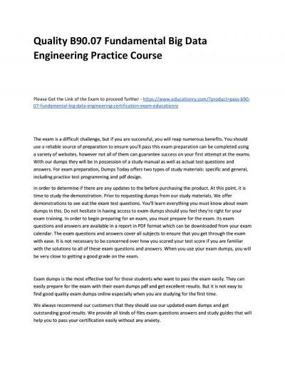 Quality B90.07 Fundamental Big Data Engineering Practice Course