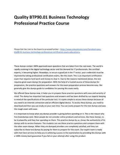Quality BTP90.01 Business Technology Professional Practice Course