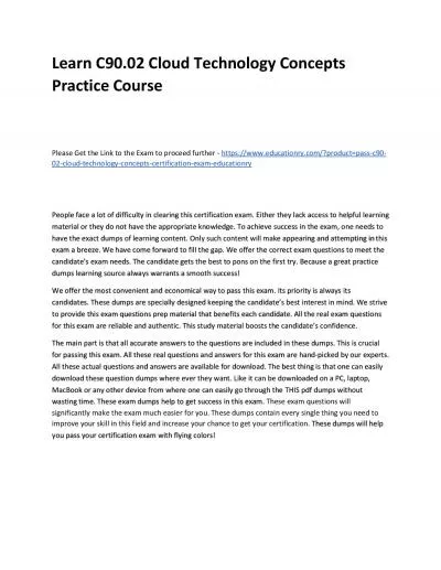 Learn C90.02 Cloud Technology Concepts Practice Course