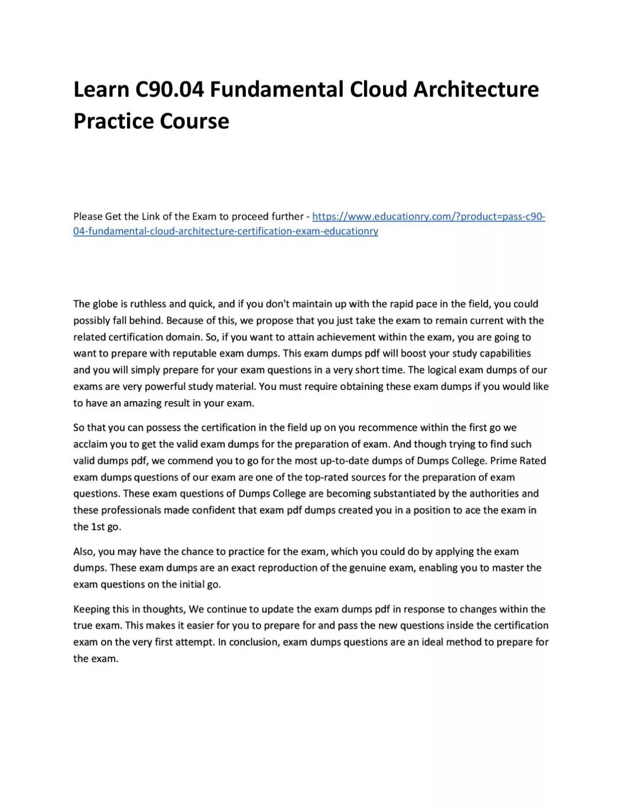 PDF-Learn C90.04 Fundamental Cloud Architecture Practice Course