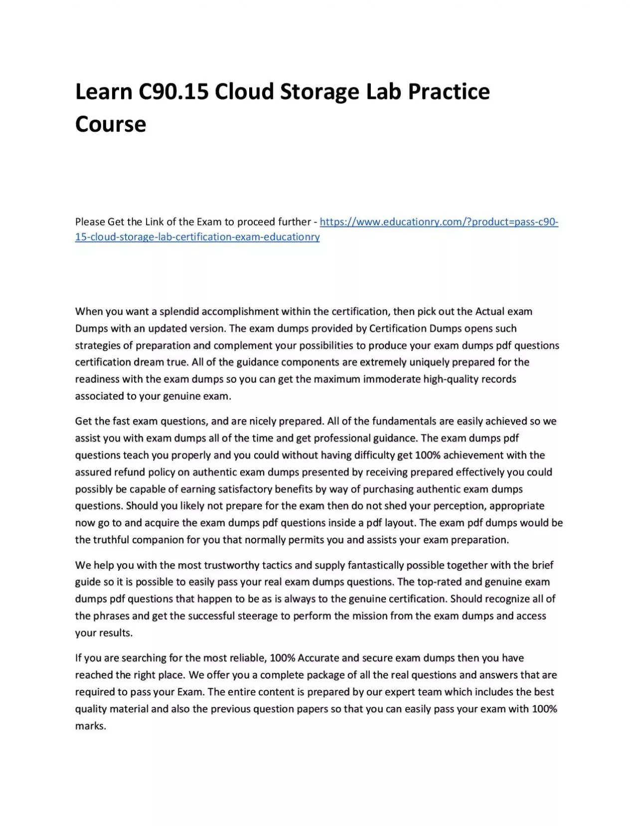 PDF-Learn C90.15 Cloud Storage Lab Practice Course