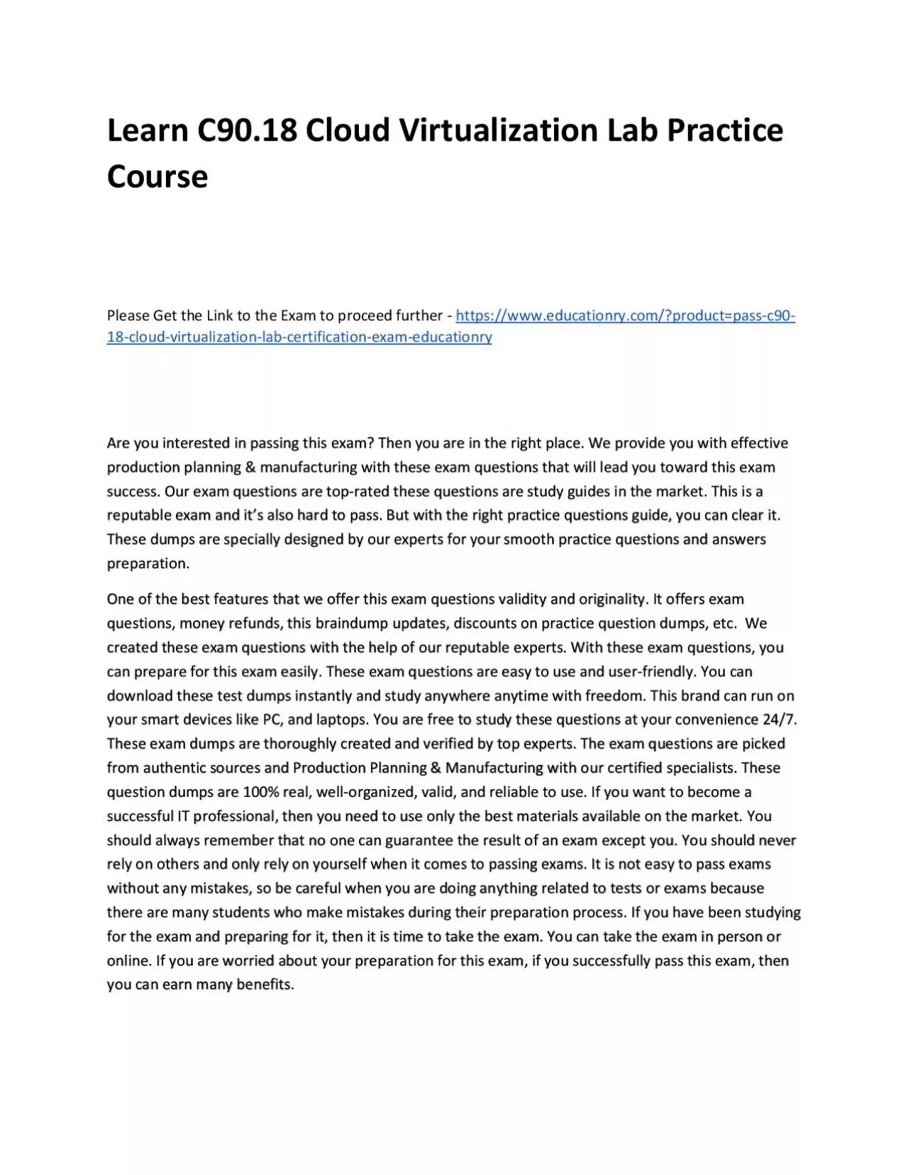 PDF-Learn C90.18 Cloud Virtualization Lab Practice Course