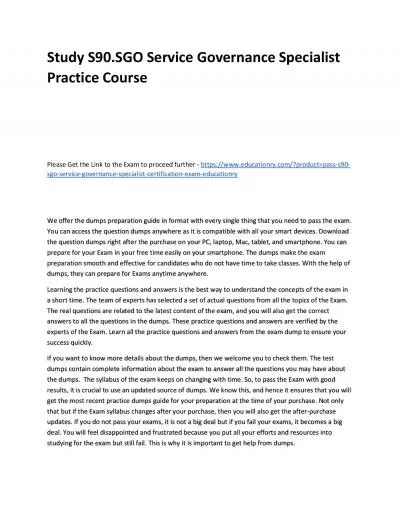 Study S90.SGO Service Governance Specialist Practice Course