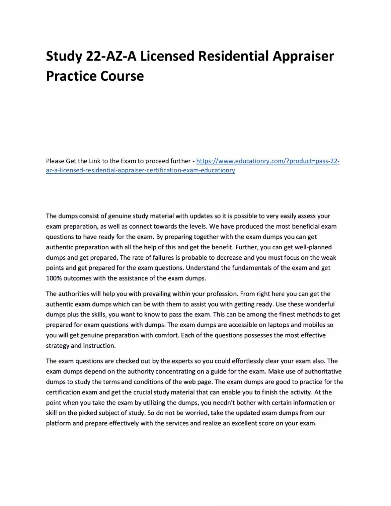 Study 22-AZ-A Licensed Residential Appraiser Practice Course