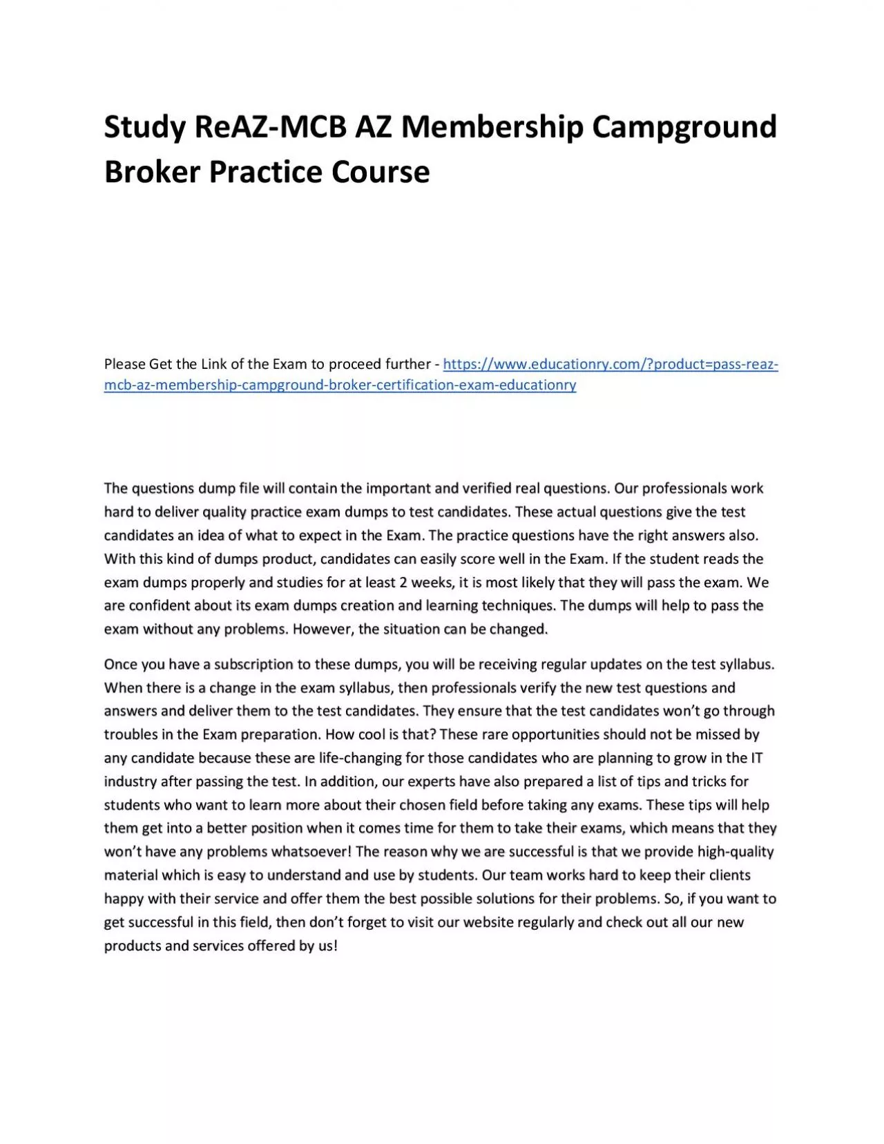 PDF-Study ReAZ-MCB AZ Membership Campground Broker Practice Course