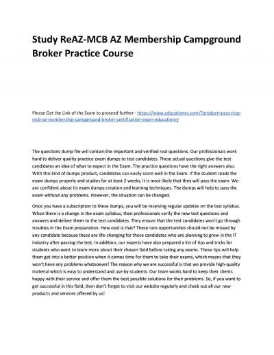 Study ReAZ-MCB AZ Membership Campground Broker Practice Course