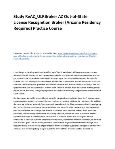 Study ReAZ_ULRBroker AZ Out-of-State License Recognition Broker (Arizona Residency Required)