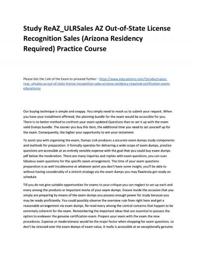 Study ReAZ_ULRSales AZ Out-of-State License Recognition Sales (Arizona Residency Required) Practice Course