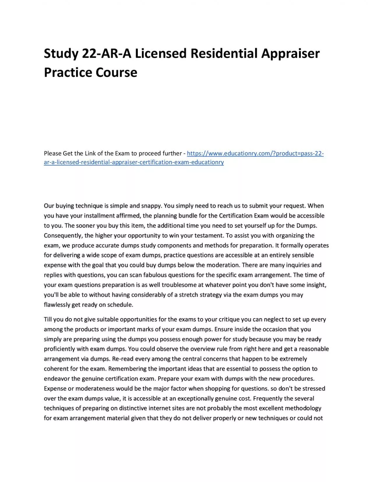 Study 22-AR-A Licensed Residential Appraiser Practice Course