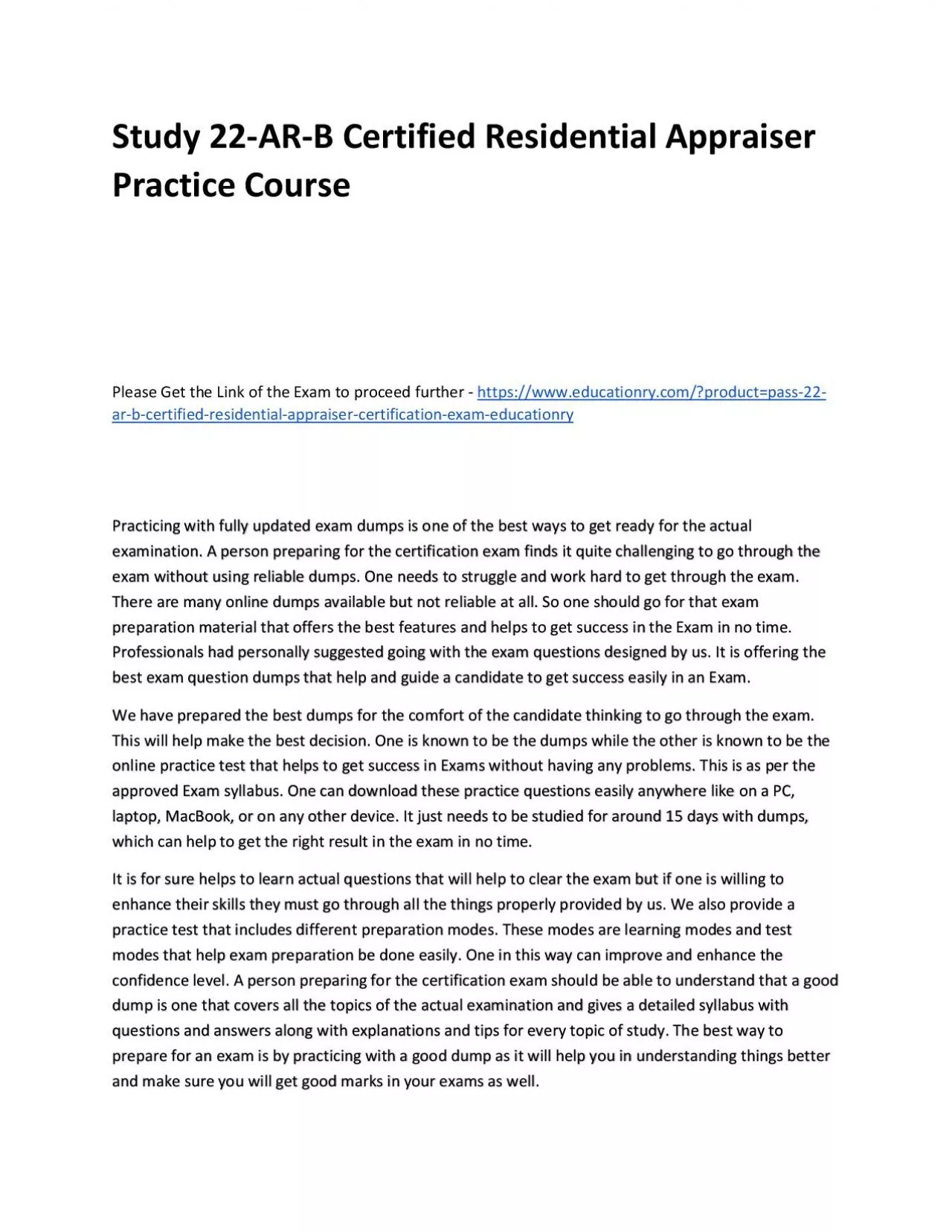 Study 22-AR-B Certified Residential Appraiser Practice Course