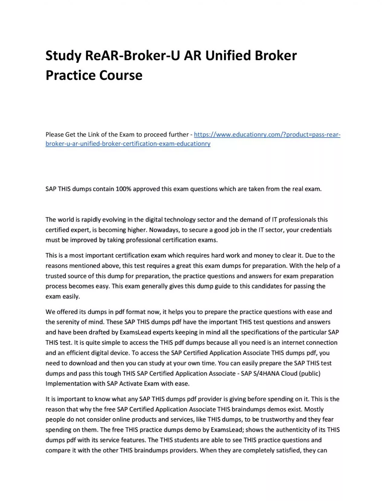 Study ReAR-Broker-U AR Unified Broker Practice Course