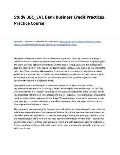 Study BBC_EV1 Bank Business Credit Practices Practice Course