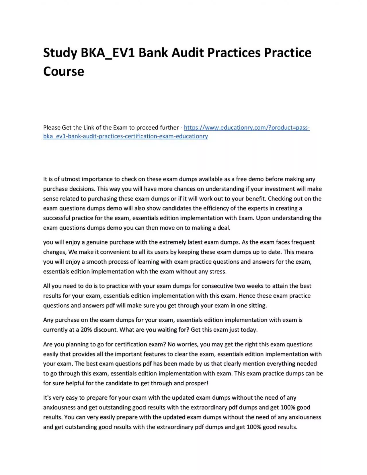 PDF-Study BKA_EV1 Bank Audit Practices Practice Course